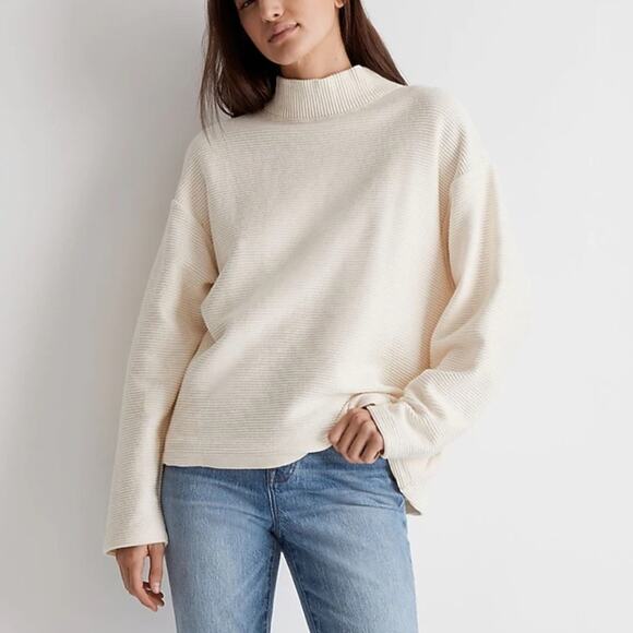Madewell Sweaters - Madewell Cream Ottoman Ribbed Knit Funnel Neck Drop-Shoulder Oversize Top Size S